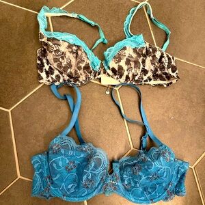 Victoria Secret and Fredrick’s 34B Lace and Animal Print Bra Set - Teal